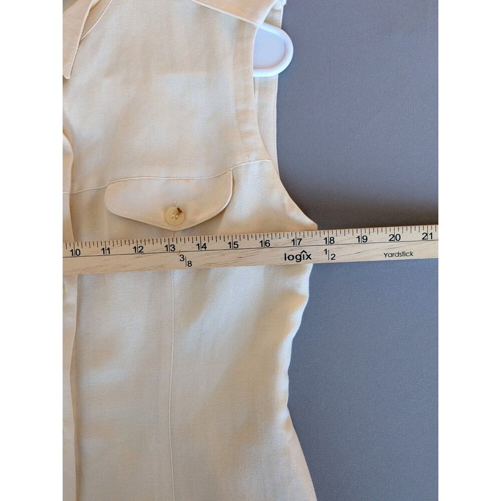 Lacoste Cream Sleeveless Shirt Dress Sz 10 Linen Button Front Coastal Travel - Picture 4 of 7